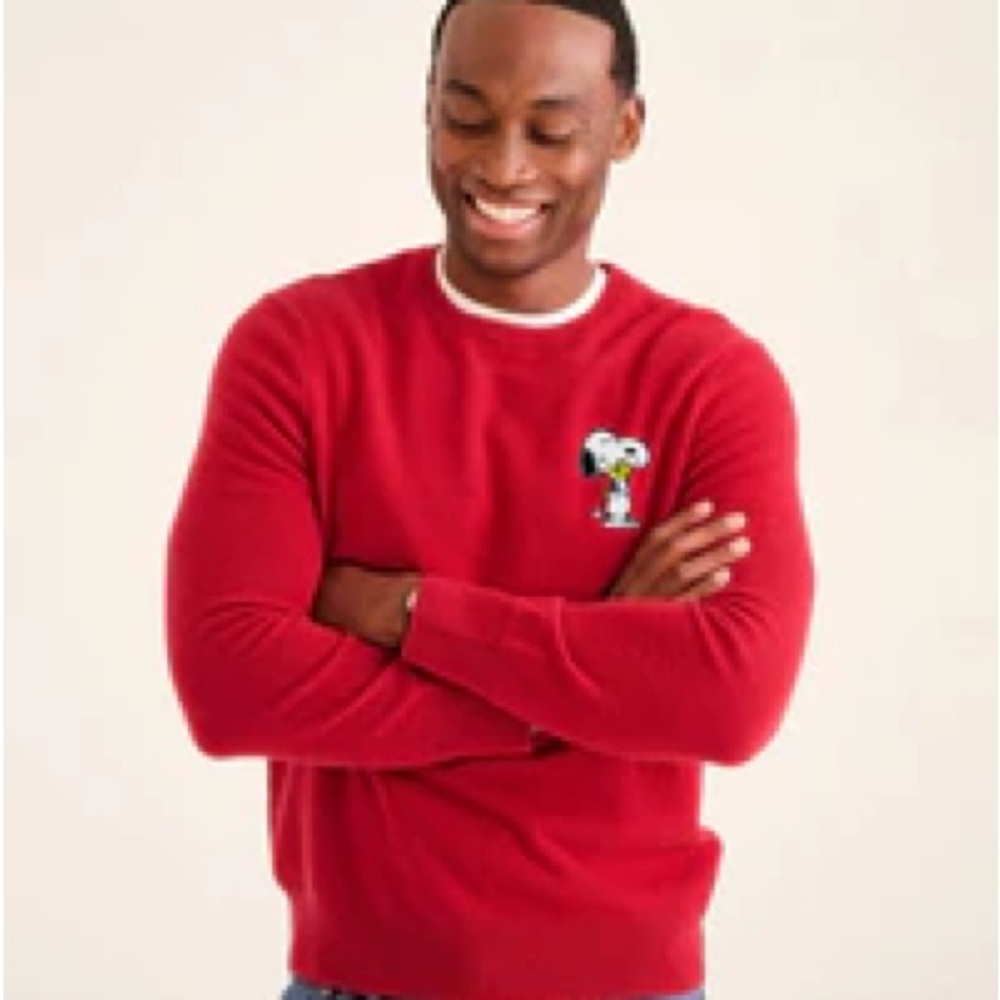 NAADAM Red Cashmere Crewneck Sweater with Snoopy